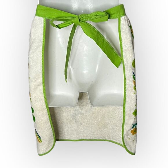 Vintage 1970s Royal Terry Kitchen Apples & Pears Green & White Terry Cloth Apron - Picture 2 of 12